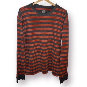 Old Navy Men’s Cotton Long Sleeve Stripe Waffle TShirt Orange Gray M